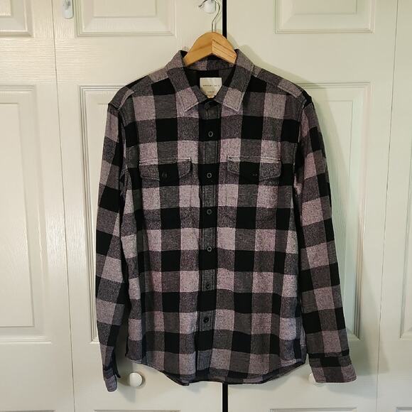 American Eagle Outfitters Women Black Gray Lavender Plaid Flannel XL Classic Fit - Picture 1 of 13
